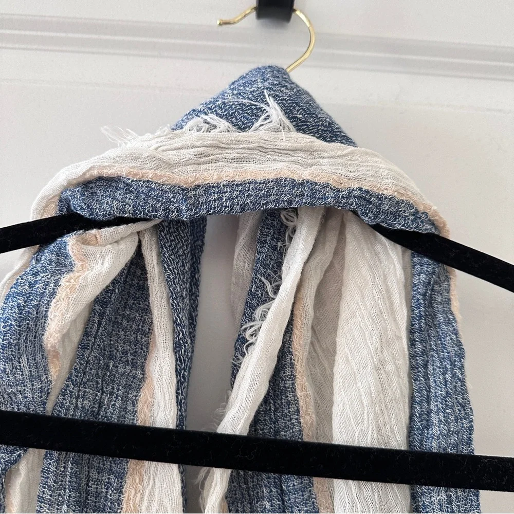 NWT Simply Noelle Beige & Blue Striped Blanket Scarf Boho Spring Classic Preppy